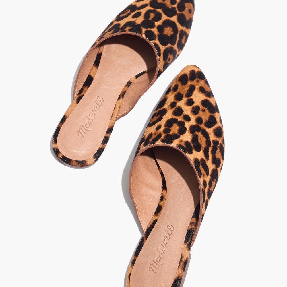 Madewell Remi Leopard Print Mules in Calf Hair
